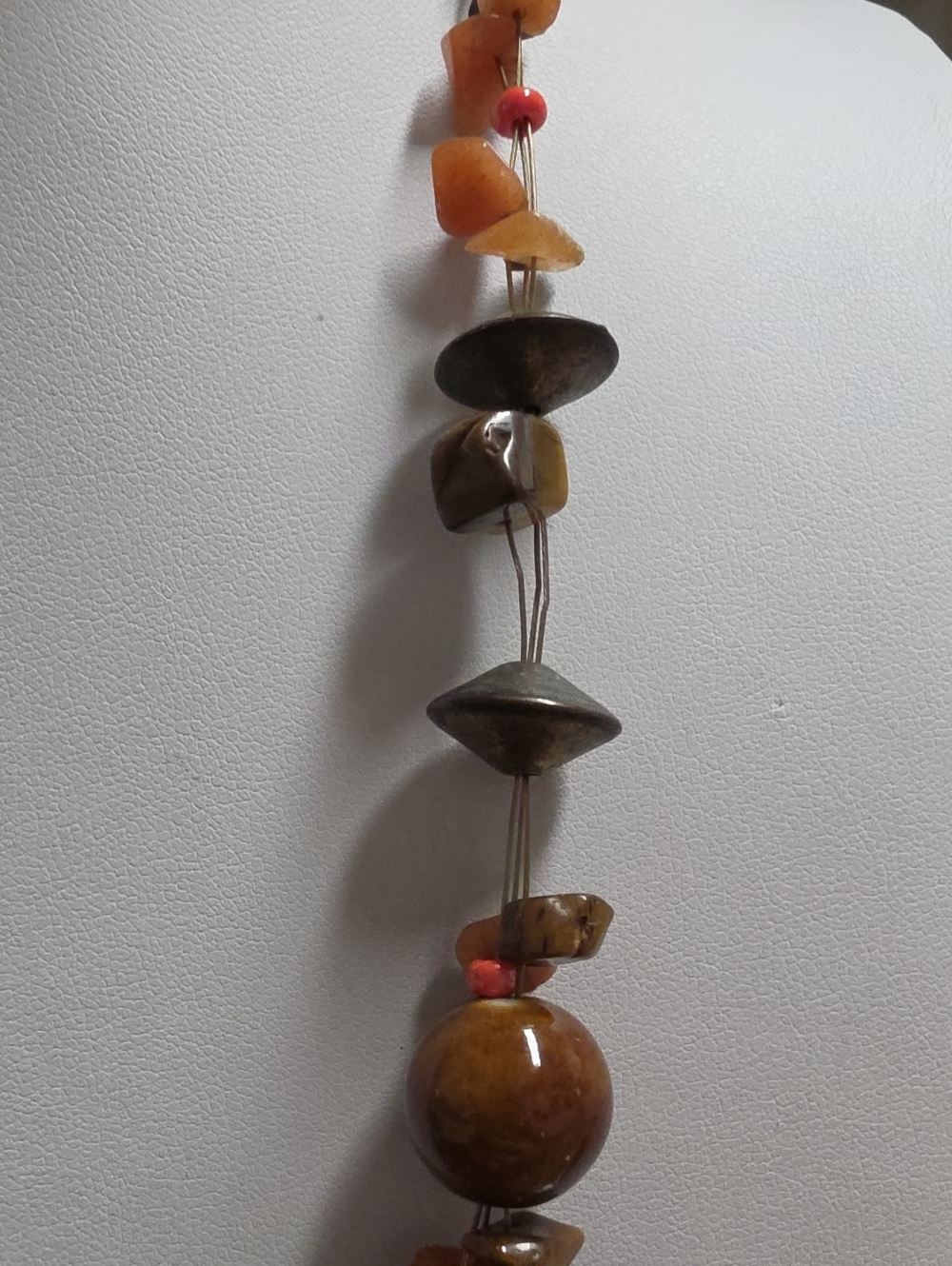 Vintage Artisan Tiger Eye Carnelian And Brass Wire Strung Necklace - Picture 4 of 6